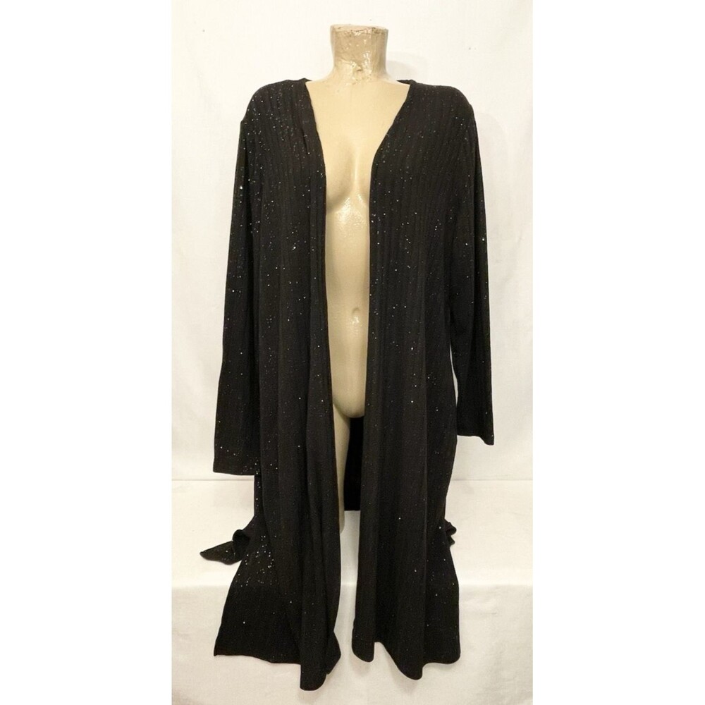 Lane Bryant Cardigan Plus 22 24 29” Long Sleeve Open Jacket Black Glitter Shirt